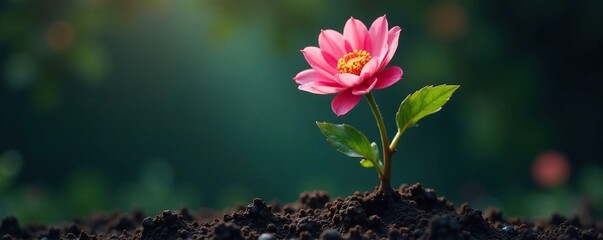 A single blooming flower with roots in a brain stem, Flower, Botany, Blooming