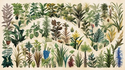 Fototapeta premium 100 Plant Species Artwork for Education and Nature Lovers