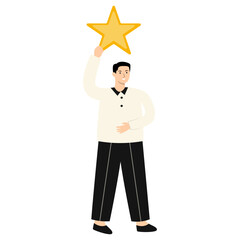 Illustration of People Giving Star. Review and Evaluation for Seller. Vector Cartoon Character.