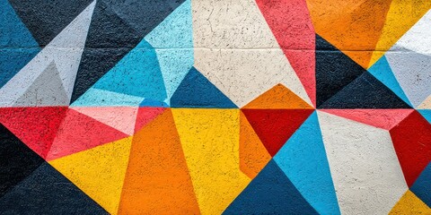 Abstract wall art featuring geometric patterns and vibrant colors.