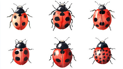 charming set of watercolor red ladybugs showcasing vibrant colors and unique patterns