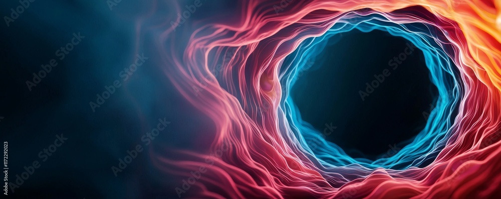Wall mural a vibrant circular design with swirling red and blue hues against a dark background, creating an abs