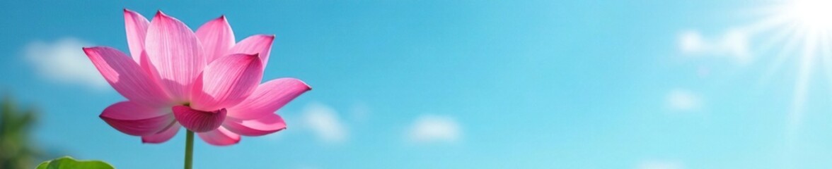 Fototapeta premium Soft pink petals against a blue sky background, lotus, sky