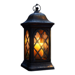 Antique lantern with candle isolated on a transparent background.