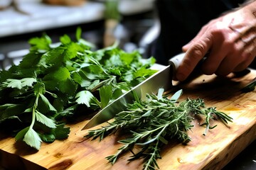 knife chopping herbs