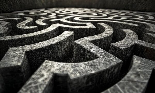 Intricate Stone Maze: A 3D Perspective of a Complex Labyrinth