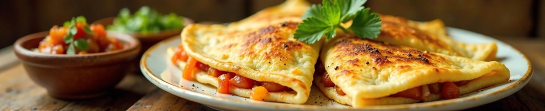 Quesadillas sosteniendo un cuadro de Oaxaca Blanco, salsa, comida casera