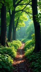 Obraz premium Winding pathway through a thicket of branches, thicket, forest path, trees