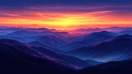 Fototapeta premium Vibrant mountain sunrise over misty valley
