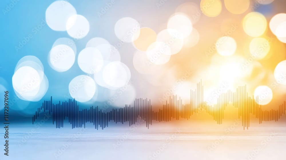 Poster abstract sound waveform over colorful blurred background visuals