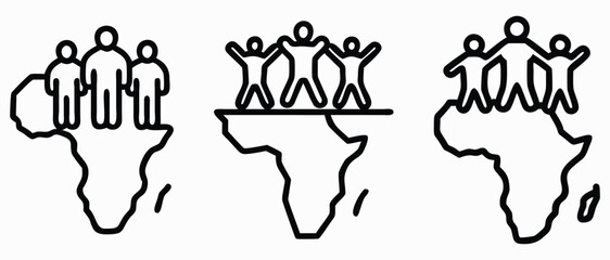 Unity and Community on Africa Map  Line Art Set