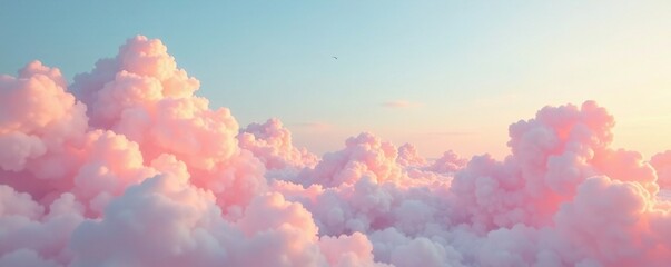 Soft peach clouds drift lazily across the sky, pastel, idyllic, dreamy