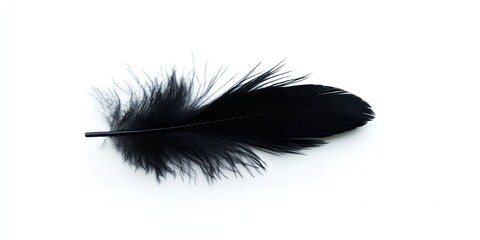 Single Black Feather Isolated on White Background Elegant Dark Minimalist Nature