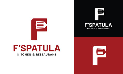 Letter Initial F Spatula Logo Design Template. Suitable for Restaurant Kitchen Bistro Cafe Catering Eatery Grill Barbeque or Chef Cook Kitchener Food Blogger Business Brand Company Logo Design