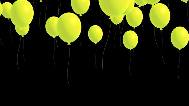 3D yellow balloons floating up on transparent screen. alpha channel included.