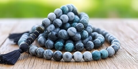 Serene Blue Grey Stone Mala Beads Meditation Jewelry Spiritual Accessory Mindfulness Gift Handmade