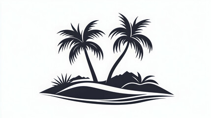 Obraz premium Tropical island silhouette, idyllic beach scene, ocean waves, paradise vacation concept, perfect for travel brochures.