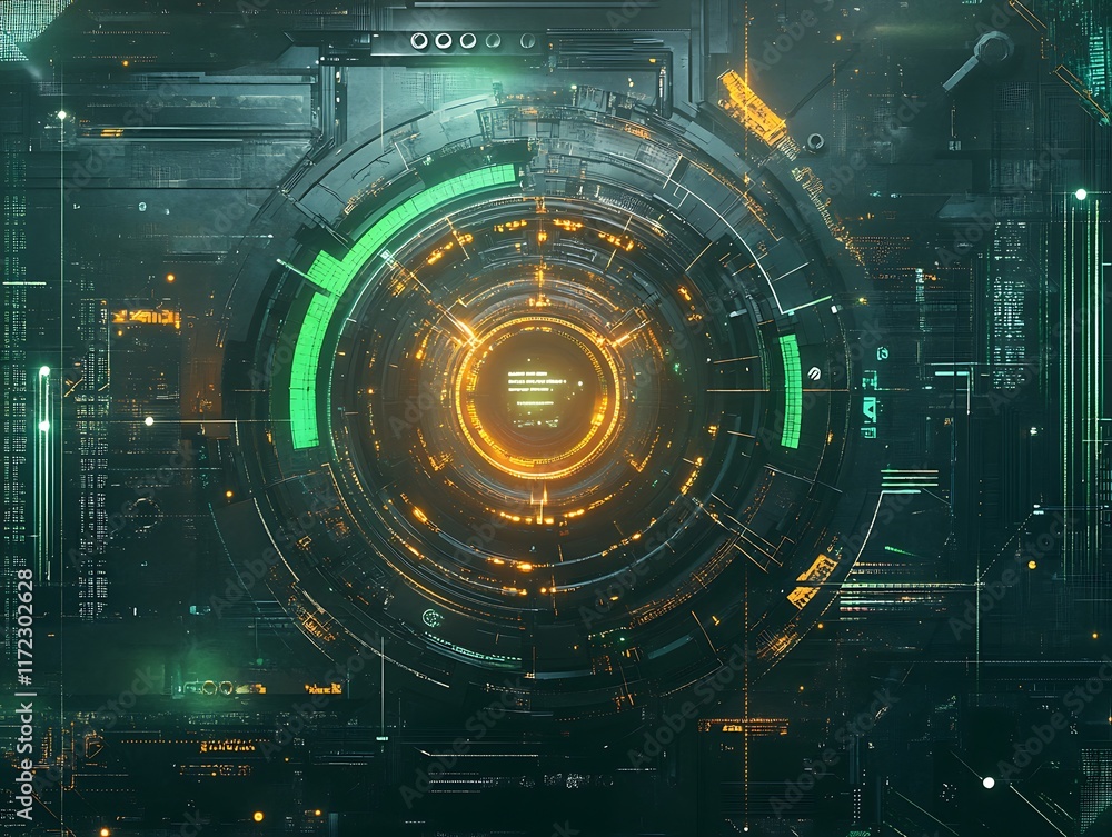 Aufkleber futuristic technological interface design showing complex systems