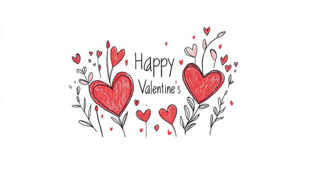 Happy Valentine's Day hand-drawn with whimsical hearts on white creates a casual, versatile romantic logo.