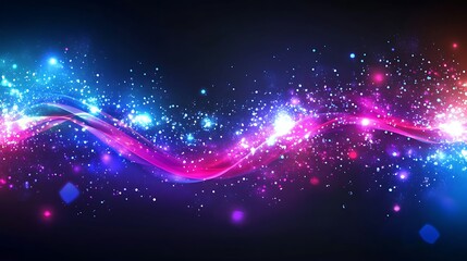 A dreamy abstract background of glowing neon swirls, enhanced with cascading sparkles and dynamic particle effects