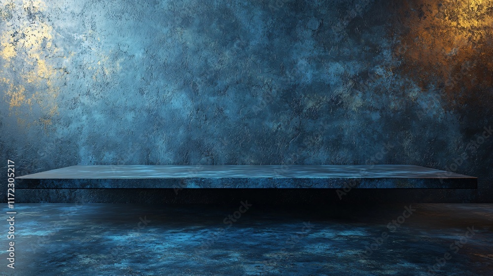 Aufkleber dark blue textured background with floating concrete shelf product display mockup