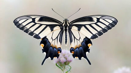 Elegant swallowtail butterfly perched on flower, soft background; nature photography for websites, prints, or educational materials.