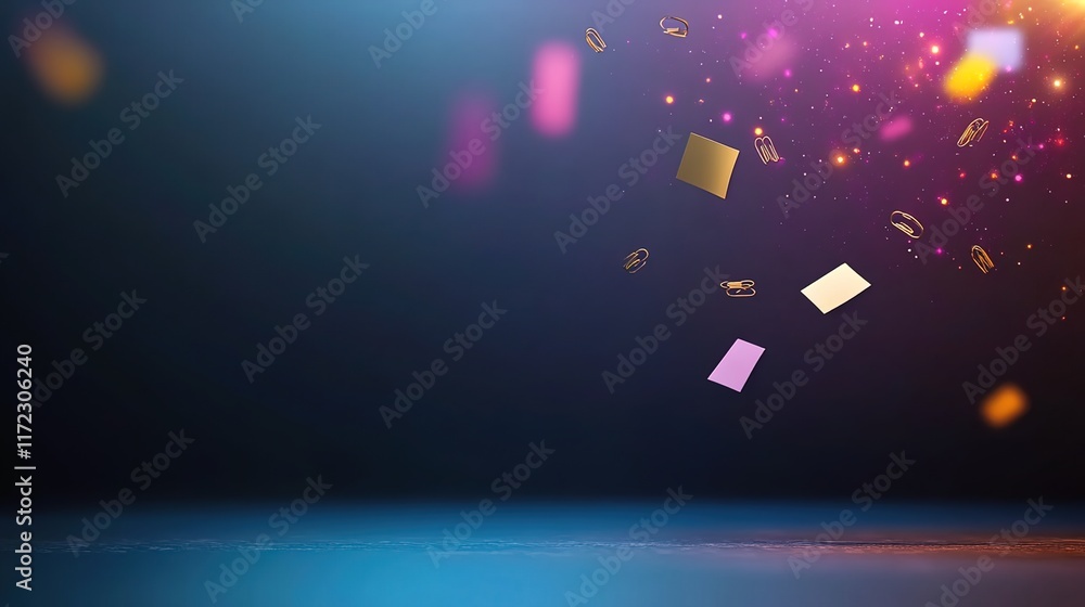 Poster colorful abstract background with floating shapes and sparkles