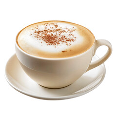 cup of hot cappuccino with milk foam isolated on transparent white background, clipping path