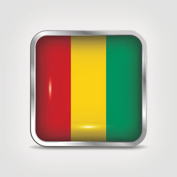 Guinea Flag Icon - Glossy Metallic Square Button