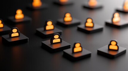 Abstract representation of digital user icons on dark background