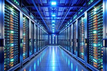 Fototapeta premium A large room with many computer servers