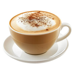 cup of hot cappuccino with milk foam isolated on transparent white background, clipping path