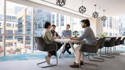 Multiethnic business team discussing collaboration, partnership, planning strategy, brainstorming...