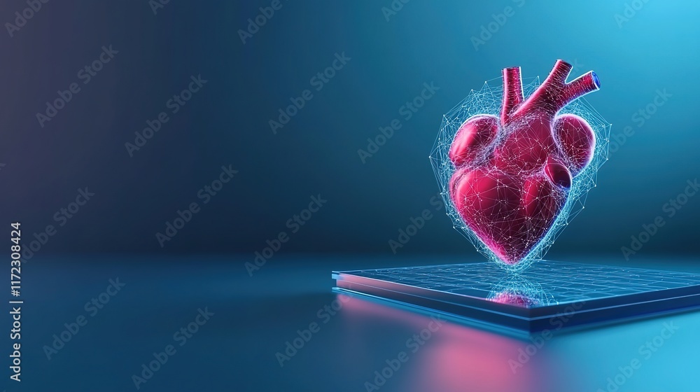 Aufkleber digital heart model with network graphics and blue background