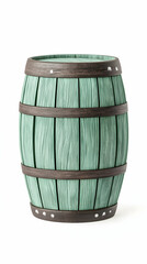 Obraz premium Teal wooden barrel isolated on white background; ideal for beverage, storage, or rustic design projects.