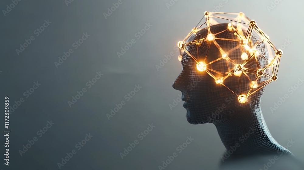 Poster futuristic concept of neural networks and artificial intelligence mind