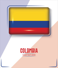 Flag of Colombia isolated on White background with Text. Banner, Poster, vector, template, Mockup, Background, Social Media, Post, 3D.