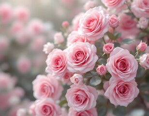 Obraz premium Pink Rose Garden: Delicate Blooms in Soft Light
