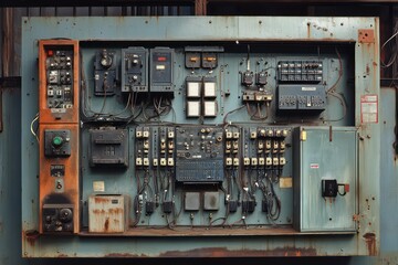 A detailed image of an open control panel in a thermal power plant, showing electrical components like relays, circuit breakers, and wiring neatly arranged for equipment management.
