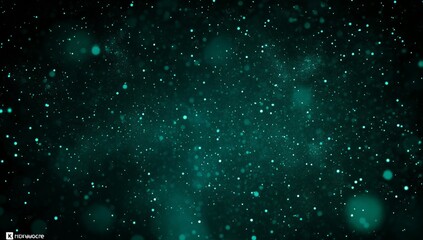 Fototapeta premium Teal dust particles floating in dark space.