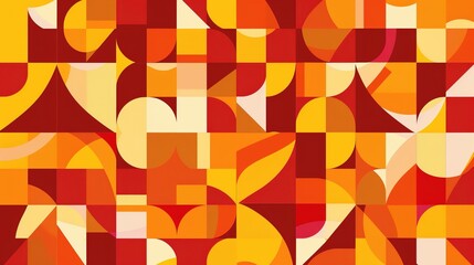 Red orange amber yellow abstract pattern background with various geometric shapes showing unique visual effects. Stunning combination of colors and shapes for decorative or creative uses.