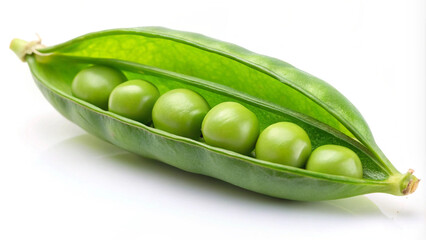 Fresh green peas on white background