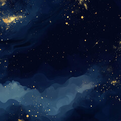 A dark blue background adorned with golden stars, delicate clouds, and sparkling patterns. This enchanting design evokes a dreamy and magical night sky, ideal for fantasy or celestial themes.