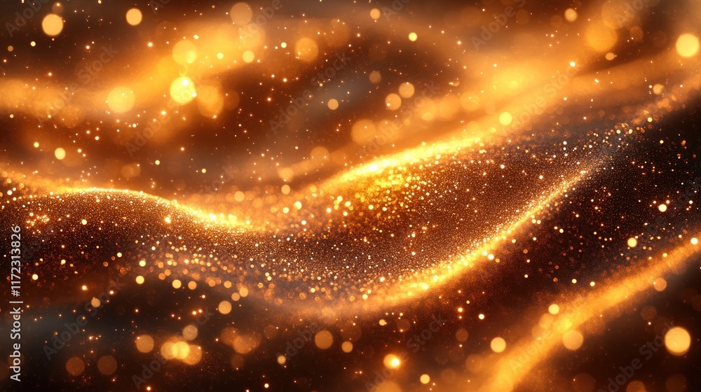 Poster shimmering wave of golden particles creating a magical ethereal effect