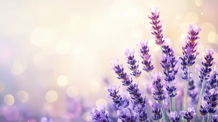 Naklejka premium Lavender Dreams: A delicate cluster of lavender blooms basks in the warm glow of the setting sun, creating a serene and romantic atmosphere. The soft.