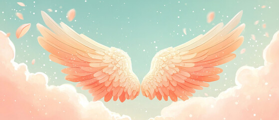 A cute and simple cartoon-style drawing of angel wings on a white background. Rendered with clean lines and a minimalistic pastel palette, this design is perfect for lighthearted and whimsical uses.