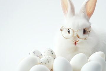 Obraz premium Easter Bunny with Glasses and Eggs 