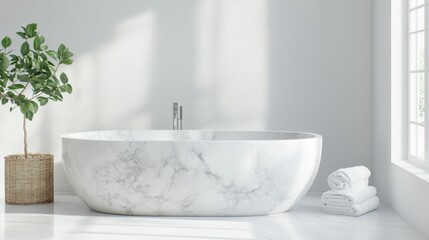 Fototapeta premium Serene Marble Freestanding Tub in Modern Bathroom 