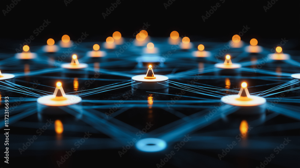 Poster illuminated network: a mesmerizing abstract image depicting interconnected candles, symbolizing a ne