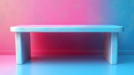 Pastel Blue Modern Minimalist Table Against Pink and Blue Wall Background